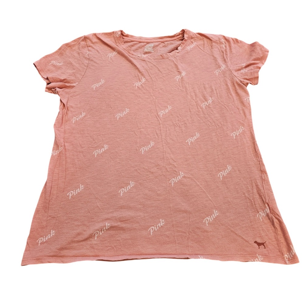 Victoria's‎ Secret PINK Slub Knit Logo T-Shirt Coral Pink Women's Large